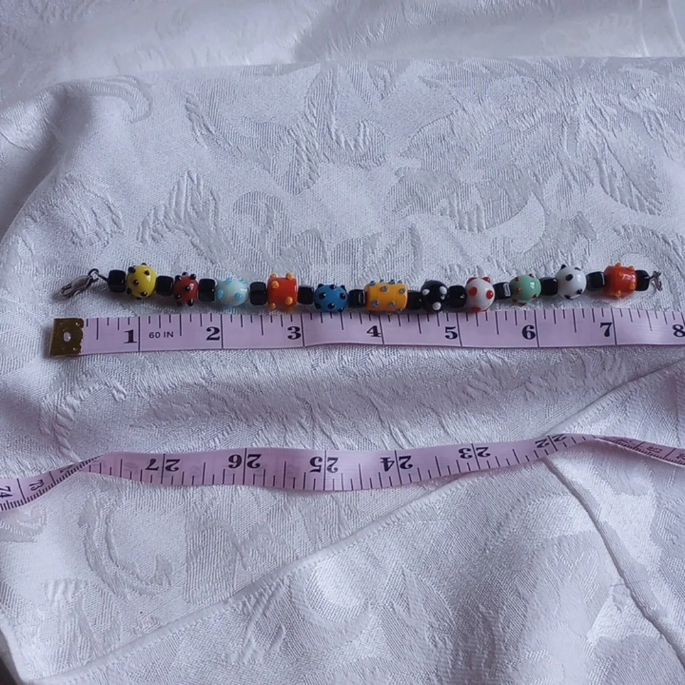 Colorful Art Glass Lampwork Nubby Bead 8in Bracelet